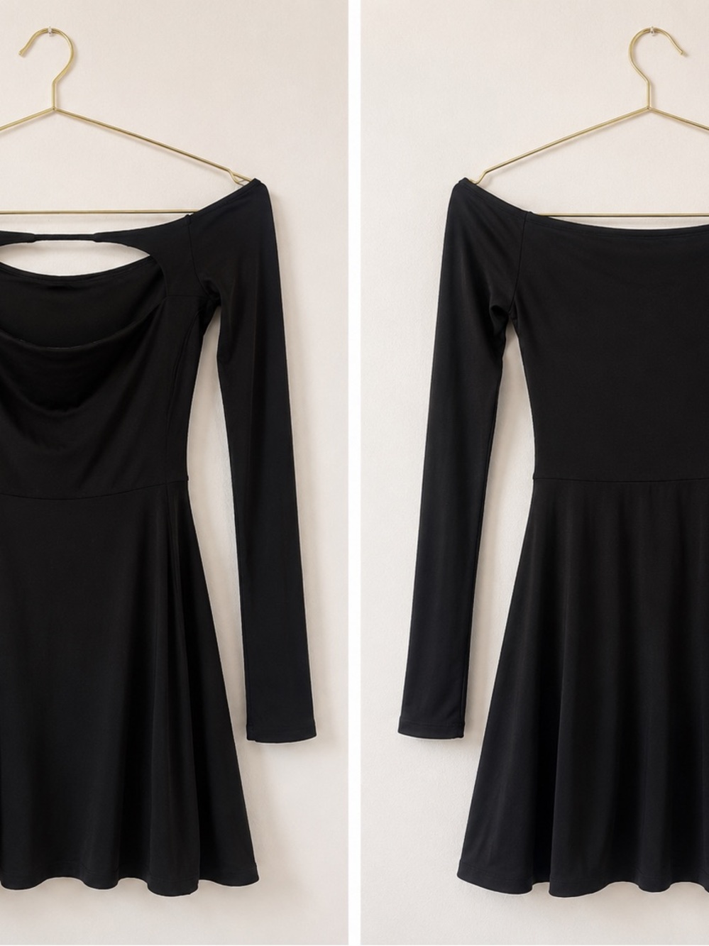 Oh Polly Black Off-Shoulder Long-Sleeve Mini Skater Dress